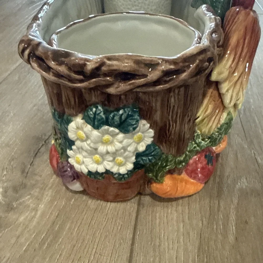 RARE Vintage Fitz and Floyd Coq‎ Du Village Rooster 2 Herb Pots and Tray Planter